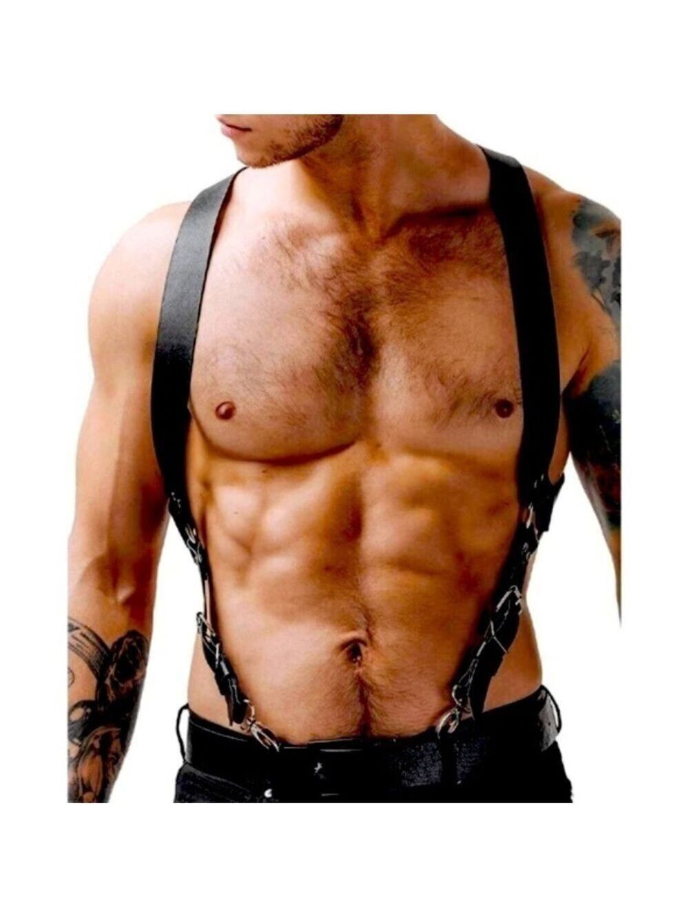 Men's Cross Back Buff Body Vegan Leather Chest Harness Black Hot New Accessory